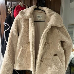 Roxy Cream Sherpa Teddy Toggle Coat